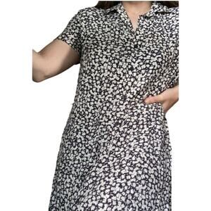 French‎ Connection Button Down Mini Shirt Dress Black White Floral Print Small